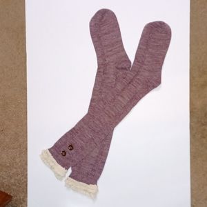 Burgundy Knee-high Boot Socks w/ Lace Accent